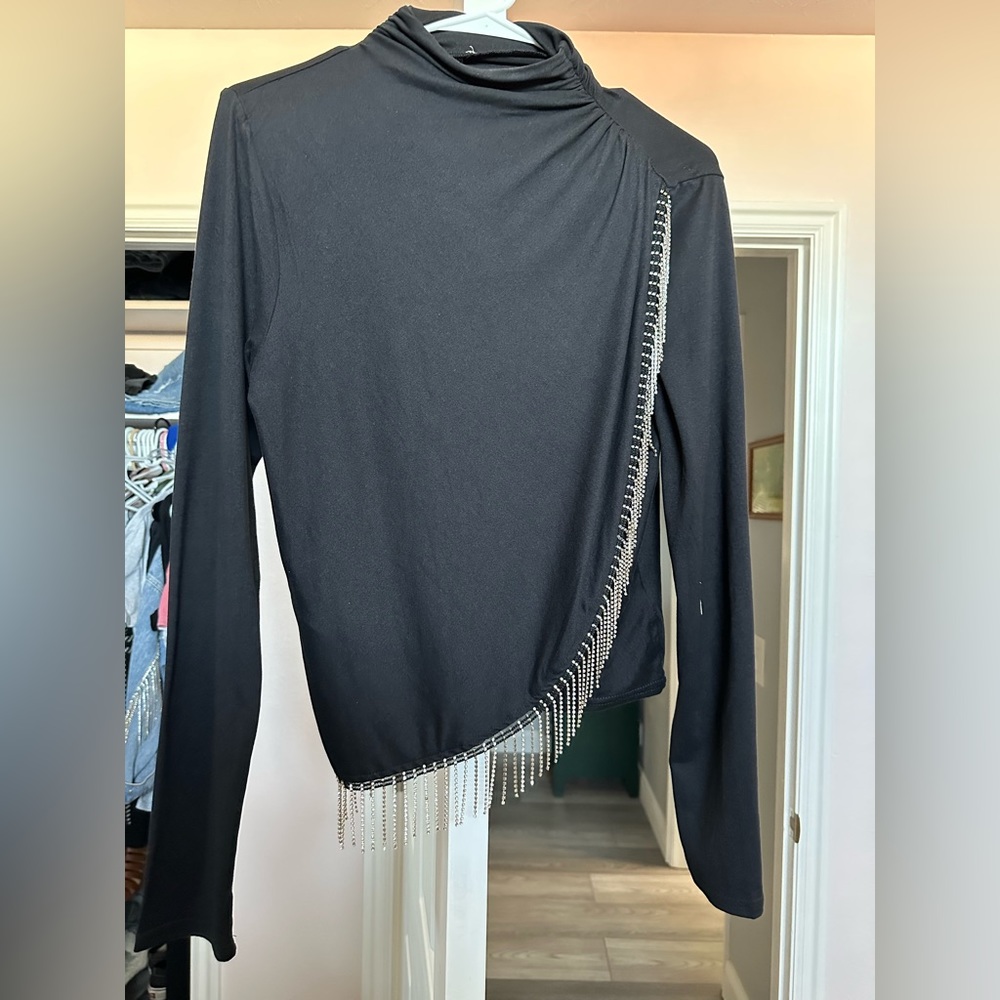 Black turtle neck with rhinestones